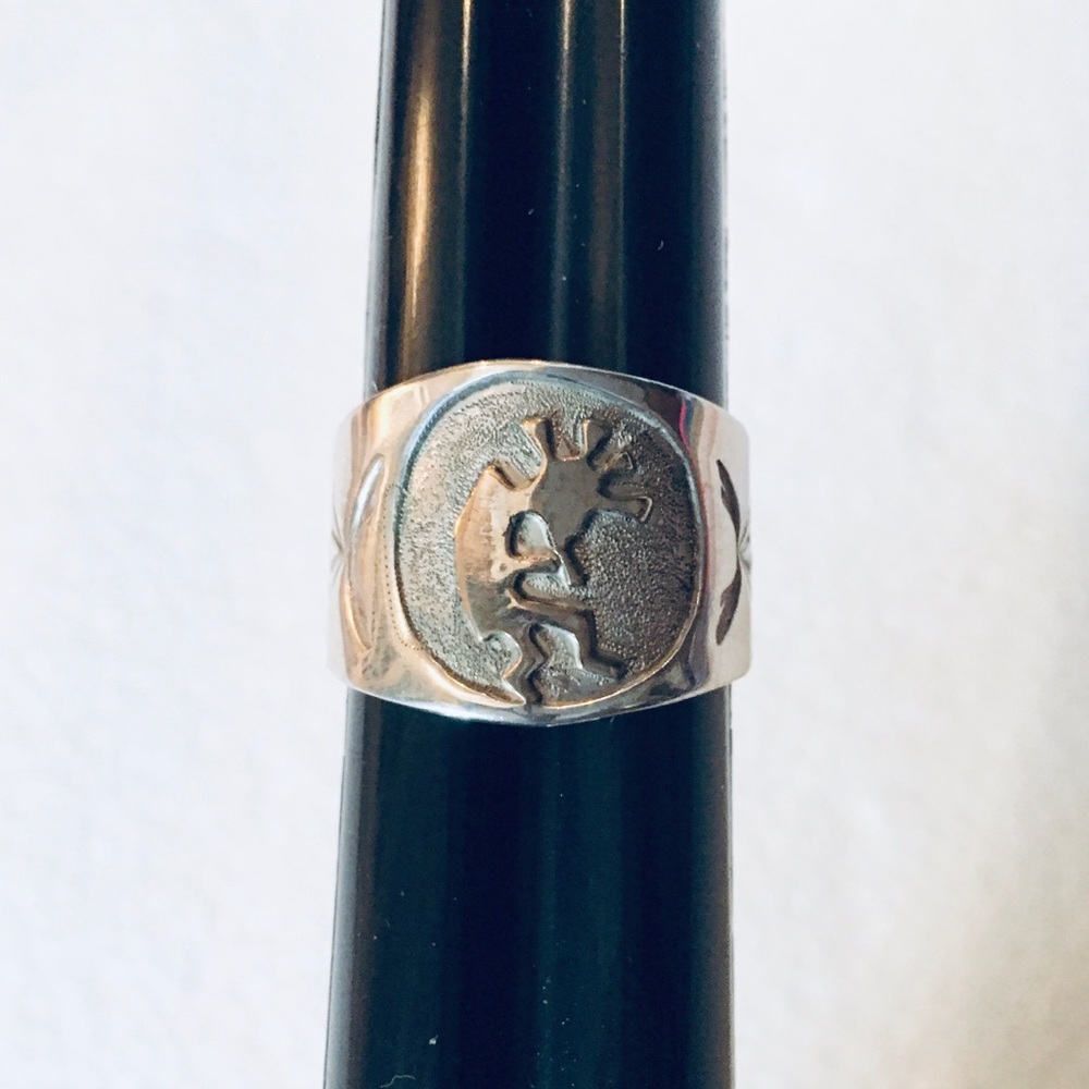 Hopi Signet Ring SS with GF over Brass Kokopeli size 7.5